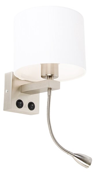 Lampada da parete in acciaio con braccio flessibile e paralume bianco 18 cm - Brescia Combi