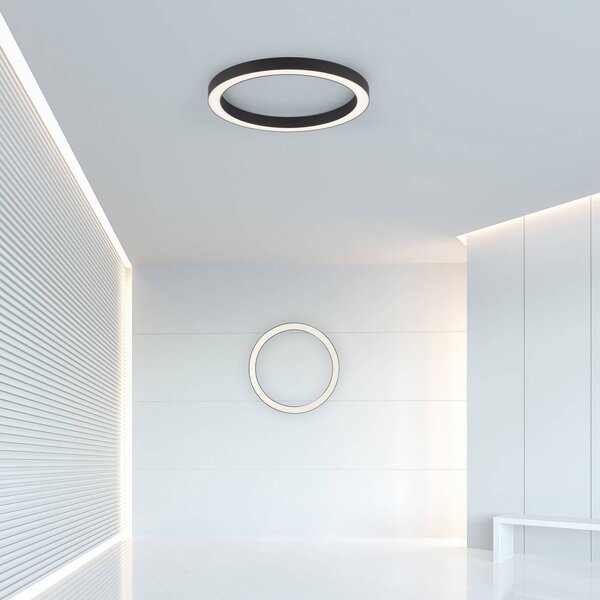 PURE Plafoniera a LED Lines Round, dimmerabile, Nero, Soggiorno / Sala da pranzo, Alluminio, Moderno, Plafoniera LED