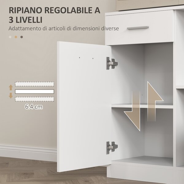 HOMCOM Mobile Dispensa in Legno con Cassetto, 4 Armadietti e 3 Ripiani Aperti, 80x35x180 cm, Bianco