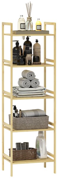 HOMCOM Scaffale Bagno a 5 Ripiani Regolabili in Altezza in Bambù, 43.5x31.5x142 cm, Legno Naturale