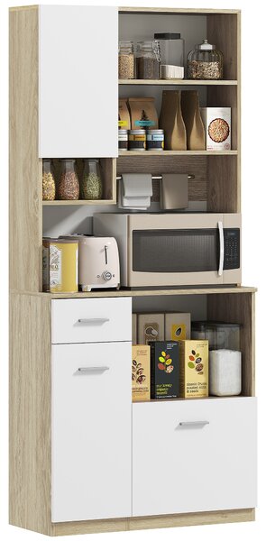 HOMCOM Mobile Dispensa in Legno con Cassetto, 3 Armadietti e 4 Ripiani Aperti, 80x35x180 cm, Bianco