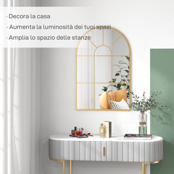 HOMCOM Specchio da Parete ad Arco in Vetro e Metallo Oro dallo Stile Moderno, 91x2x60 cm