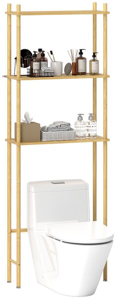 HOMCOM Mobile Sopra WC a 3 Ripiani a Doghe Salvaspazio in Bambù, 63.5x25.5x181 cm, color Legno
