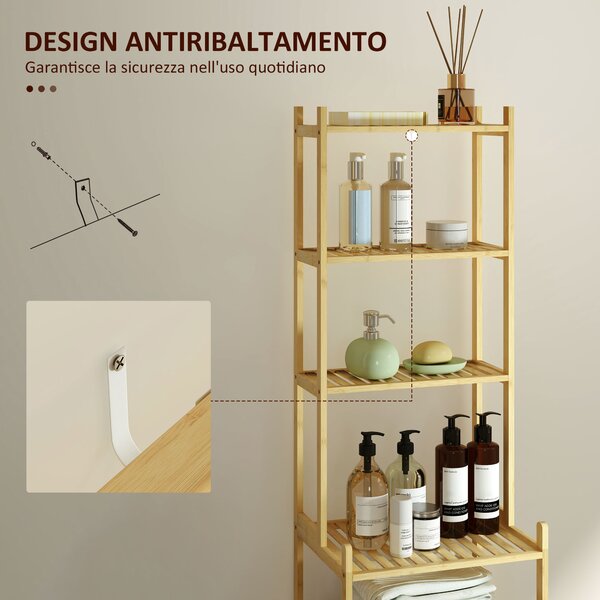 HOMCOM Mobile Scaffale Bagno a 7 Ripiani Portaoggetti in Bambù, 44x33x180 cm, Color Legno