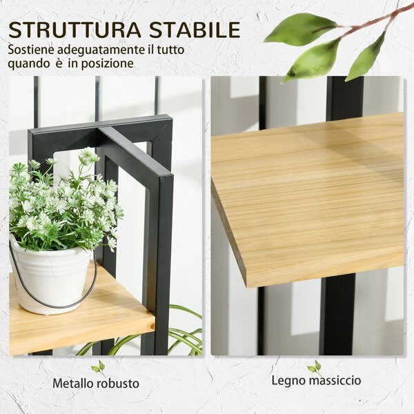 Outsunny Portapiante a 4 Ripiani dallo Stile Industriale in Legno di Abete e Metallo, 45x25x110 cm, Nero e color Legno