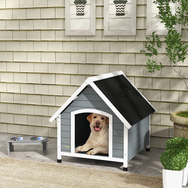PawHut Cuccia per Cani in Legno da Esterno, Casetta per Cani Grandi con Pavimento Rimovibile, 84x99x87cm, Grigio