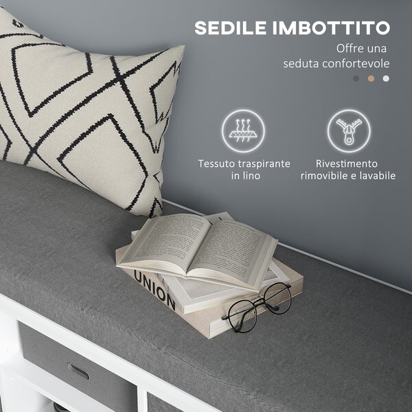 HOMCOM Panca Scarpiera con Ripiano Regolabile a 3 Livelli e 2 Cassetti, in Truciolato, 105x35x47 cm, Bianca e Grigia|Aosom