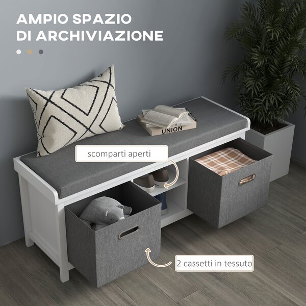 HOMCOM Panca Scarpiera con Ripiano Regolabile a 3 Livelli e 2 Cassetti, in Truciolato, 105x35x47 cm, Bianca e Grigia|Aosom