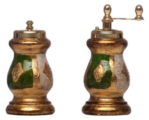 Set Macinapepe e saliera artigianale Chiarugi 1953: Legno e Foglia oro Verde