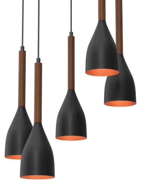 Lampadario a sospensione con filo MUZA 5xE27/15W/230V nero/marrone/rame/faggio