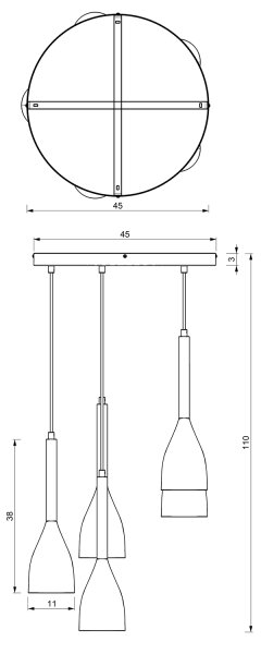 Lampadario a sospensione con filo MUZA 5xE27/15W/230V nero/marrone/rame/faggio