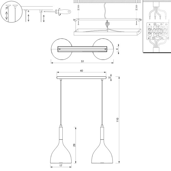 Lampadario a sospensione con filo NOAK 2xE27/15W/230V ottone/oro