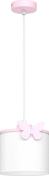 Lampadario a sospensione per bambini SWEET 1xE27/15W/230V bianco/rosa/farfalla