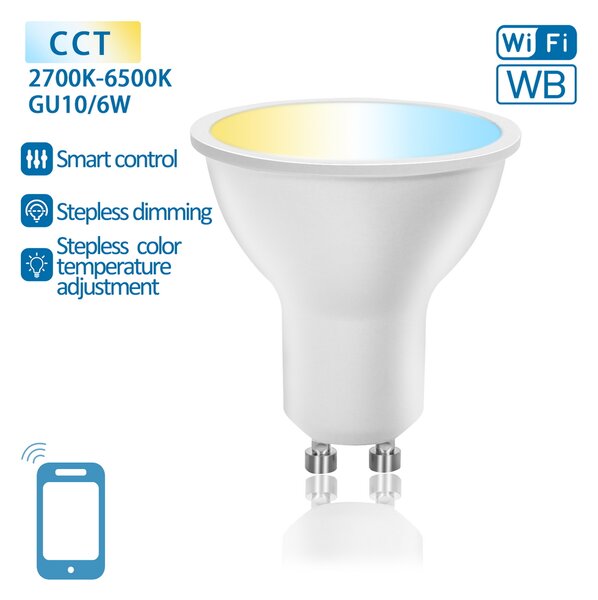 Faretto Led Smart GU10 6W WiFi CCT luce regolabile e dimmerabile Aigostar