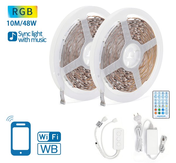 Striscia Led Smart 24V 48W 2×10 metri WiFi RGB luce regolabile e dimmerabile con telecomando Aigostar