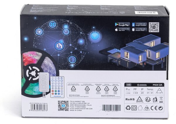 Striscia Led Smart 24V 48W 2×10 metri WiFi RGB luce regolabile e dimmerabile con telecomando Aigostar