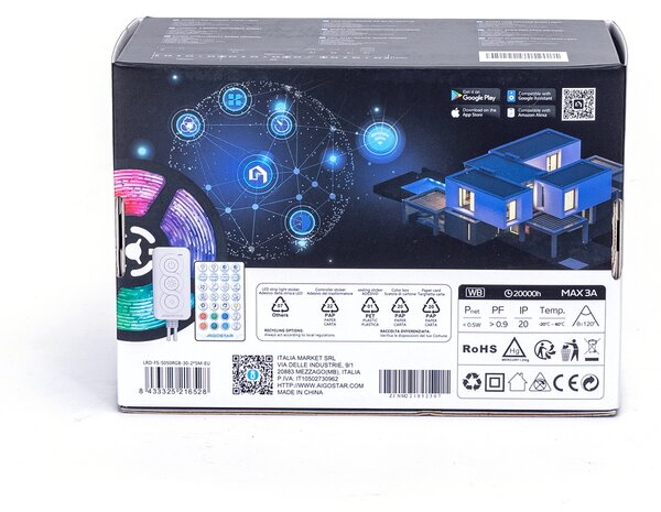 Striscia Led Smart 12V 36W 2×5 metri WiFi RGB luce regolabile e dimmerabile con telecomando Aigostar