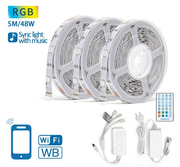Striscia Led Smart 12V 48W 3×5 metri WiFi RGB luce regolabile e dimmerabile con telecomando Aigostar