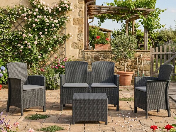 Salotto da giardino 4 posti e 1 tavolo effetto rattan antracite - Asiak
