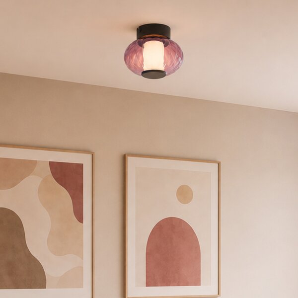 Plafoniera di design nera 18cm con vetro viola incl. LED dimmerabile a 3 fasi - Margherite