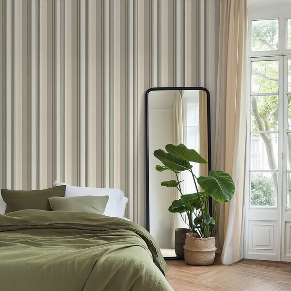 Carta da parati Righe in tonalità tenui di verde e crema, Parati unica, a01248v2 : Uwalls.it