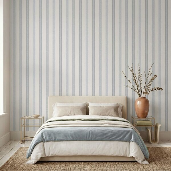 Carta da parati Righe azzurro-grigie con foglie, Parati geometrica classici, Parati geometrica a righe classici, a01249v1 : Uwalls.it