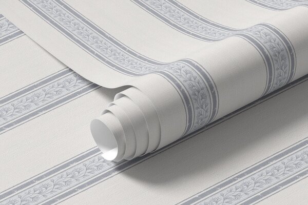 Carta da parati Righe azzurro-grigie con foglie, Parati geometrica classici, Parati geometrica a righe classici, a01249v1 : Uwalls.it