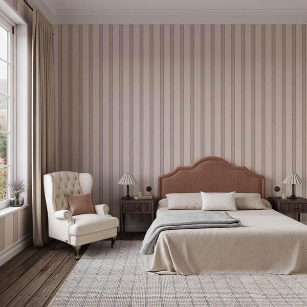 Carta da parati Delicate righe rosa e beige con foglie, Parati geometrica classici, Parati geometrica a righe classici, a01249 : Uwalls.it
