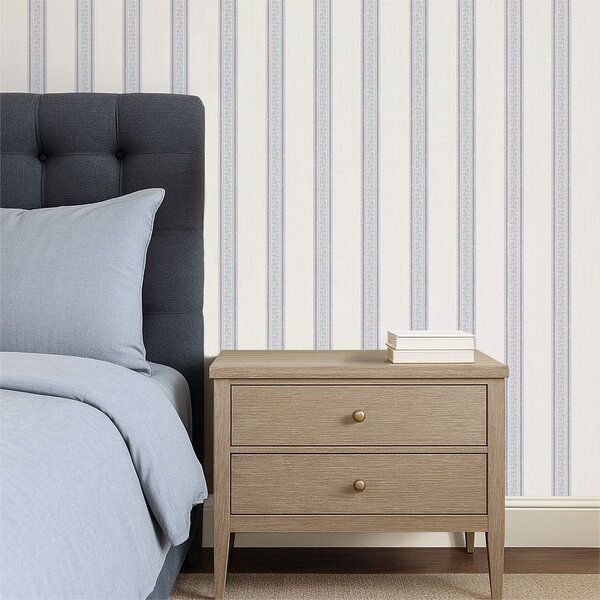 Carta da parati Righe azzurro-grigie con foglie, Parati geometrica classici, Parati geometrica a righe classici, a01249v1 : Uwalls.it