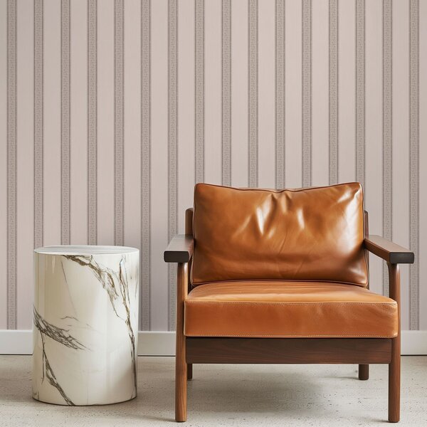 Carta da parati Delicate righe rosa e beige con foglie, Parati geometrica classici, Parati geometrica a righe classici, a01249 : Uwalls.it