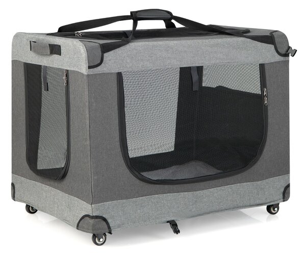 Costway Recinto pieghevole per gatti con tracolla cuscino rimovibile borsa di Stoccaggio ruote, Box da viaggio portatile