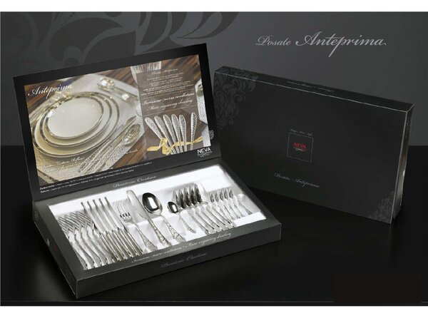 Servizio Posate in acciaio inox 18/10 set 24 pezzi Floreale spessore 3 mm 18/10 lucidato a specchio in confezione regalo lavabili in lavastoviglie