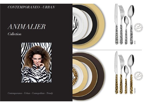 Posate colorate set 24 pezzi 6 posti tavola Animalier collection Leopardato, Stile Contemporaneo Urban , 18/10 in confezione regalo lavabili in lavastoviglie Leopardato