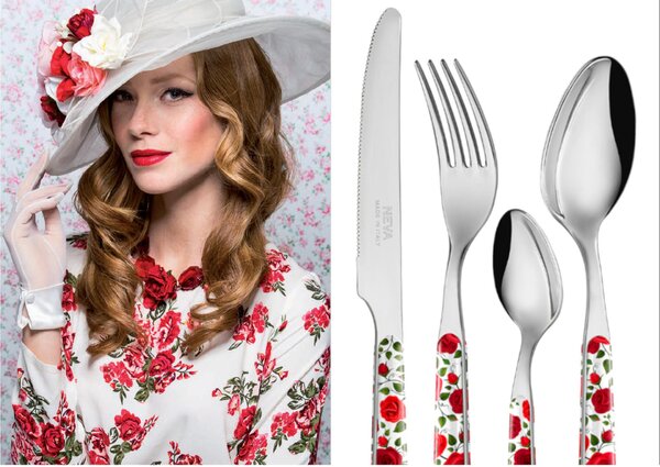 Posate colorate set 24 pezzi 6 posti tavola Bistrot Stile shabby chic , 18/10 in confezione regalo lavabili in lavastoviglie