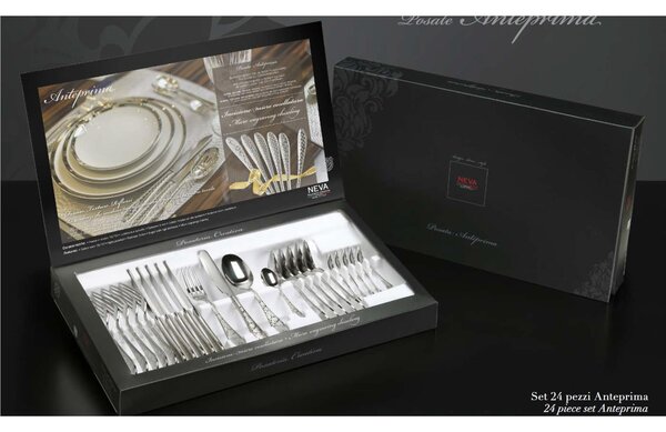 Servizio Posate in Confezione vetrina 24 pezzi Cristal, incisione micro cesellatura Acciaio 18/10 (aisi 304) spessore 3 mm