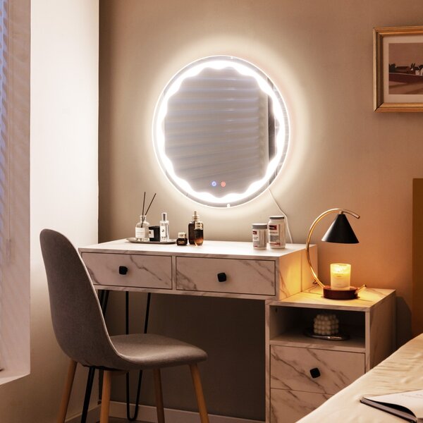 Specchio bagno dimmerabile retroilluminato con luce LED frontale 80x60cm, Specchio  da parete con pulsanti touch - Costway