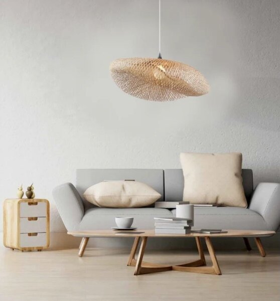 Zambelis 19103 - Lampadario a sospensione con filo 1xE27/40W/230V bambù/beige