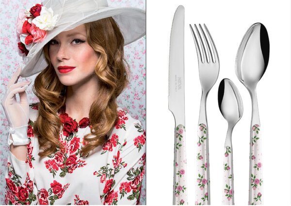 Posate colorate set 24 pezzi 6 posti tavola Bistrot Stile shabby chic , 18/10 in confezione regalo lavabili in lavastoviglie
