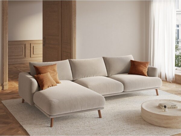 Divano angolare beige (con penisola a sinistra/con chaise lounge) con rivestimento in velluto Naomi – Micadoni