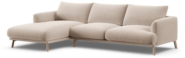 Divano angolare beige (con penisola a sinistra/con chaise lounge) con rivestimento in velluto Naomi – Micadoni