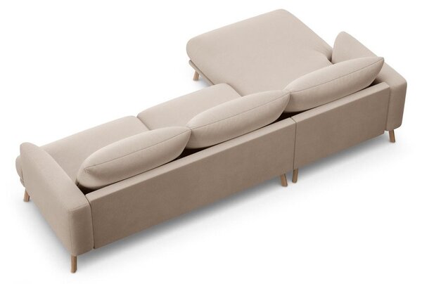 Divano angolare beige (con penisola a sinistra/con chaise lounge) con rivestimento in velluto Naomi – Micadoni