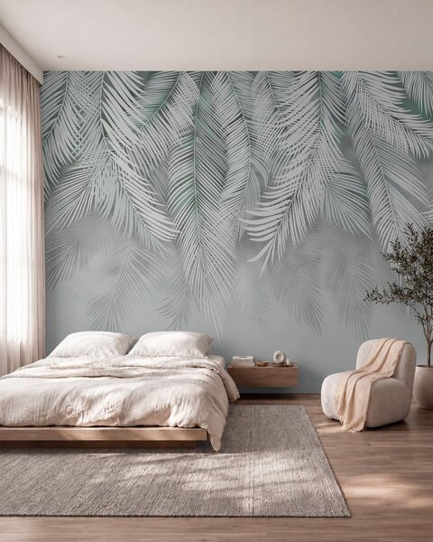 Carta da parati Foglie tropicali con ombre di menta, Carta da parati Foresta, Carta da parati Tropici della Foresta, u48556v3 : Uwalls.it