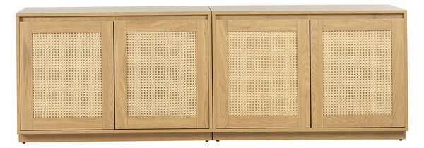 Buffet finitura legno chiaro quercia e intreccio di rattan 4 porte L192 cm SEVILLE
