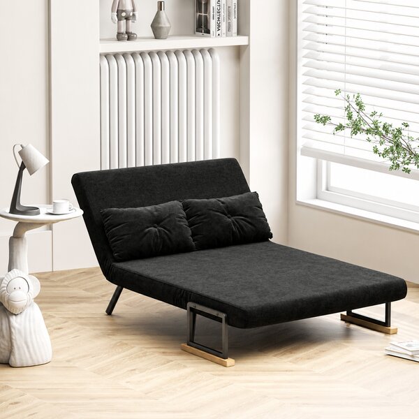 HOMCOM Divano Letto 3 in 1 in Tessuto Effetto Velluto con Schienale Regolabile e 2 Cuscini, 102x73x81 cm, Nero