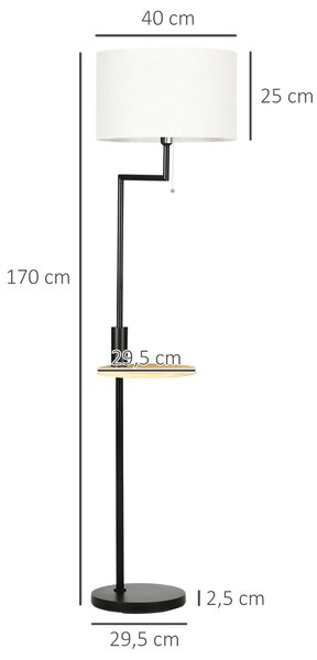 HOMCOM Lampada da Terra con Mensola Integrata in Bambù, Paralume in Tessuto Effetto Lino, Base in Acciaio, Nero e Beige | Aosom Italy