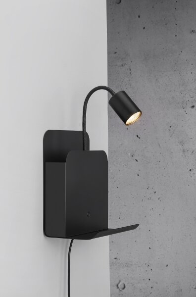 Nordlux - Lampada da parete ROOMI con mensola e USB 1xGU10/8W/230V nero