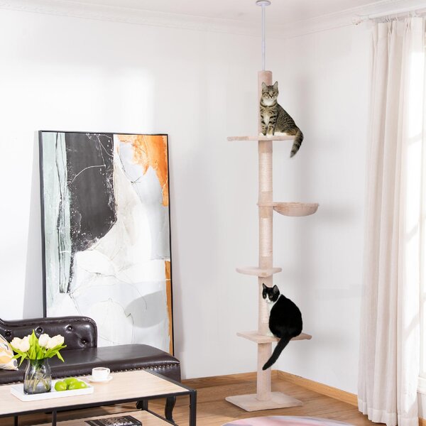 AllMyPets Albero Tiragraffi Multilivello a Soffitto con Amaca e Altezza Regolabile 40x34x230-260 cm colore Beige - D3DH9CWBEI