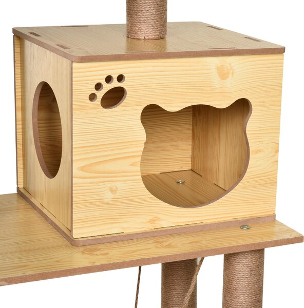 AllMyPets Albero Tiragraffi per Gatti con Casetta, 2 Lettini, Amaca e Pallina, in Legno, Poliestere e Sisal 60x40x130 cm - 87Z369