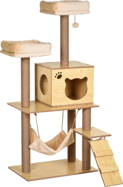 AllMyPets Albero Tiragraffi per Gatti con Casetta, 2 Lettini, Amaca e Pallina, in Legno, Poliestere e Sisal 60x40x130 cm - 87Z369