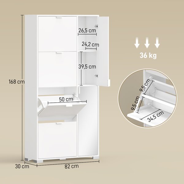 HOMCOM Scarpiera con Specchio, 4 Cassetti Ribalta, Scarpiera Ingresso, Bianco | Aosom Italy